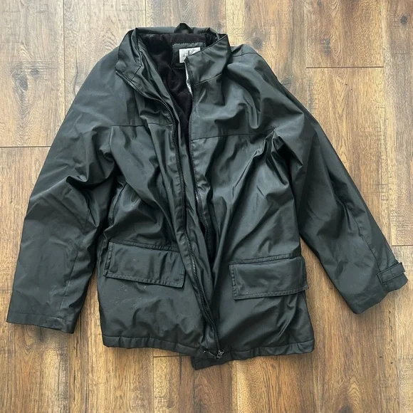 Calvin Klein Jeans Black Men's Raincoat with Fleece Lining + Front Flap Pockets - Picture 1 of 3
